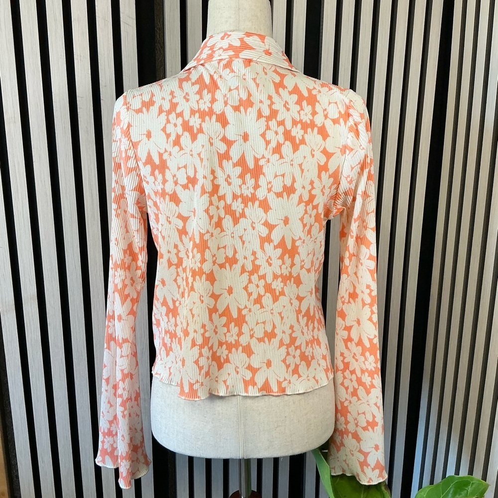 Le Lis Orange and White Floral Button-Down Shirt Sz M - Picture 3 of 6